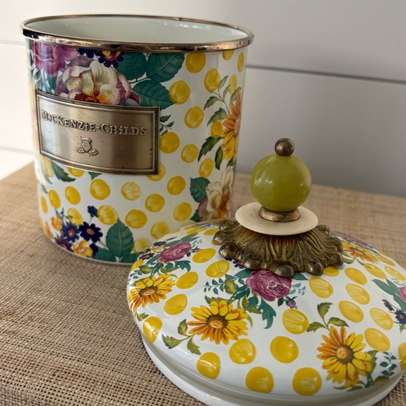 MacKenzie-Childs Buttercup Yellow Canister with Green Knob ( rare) !